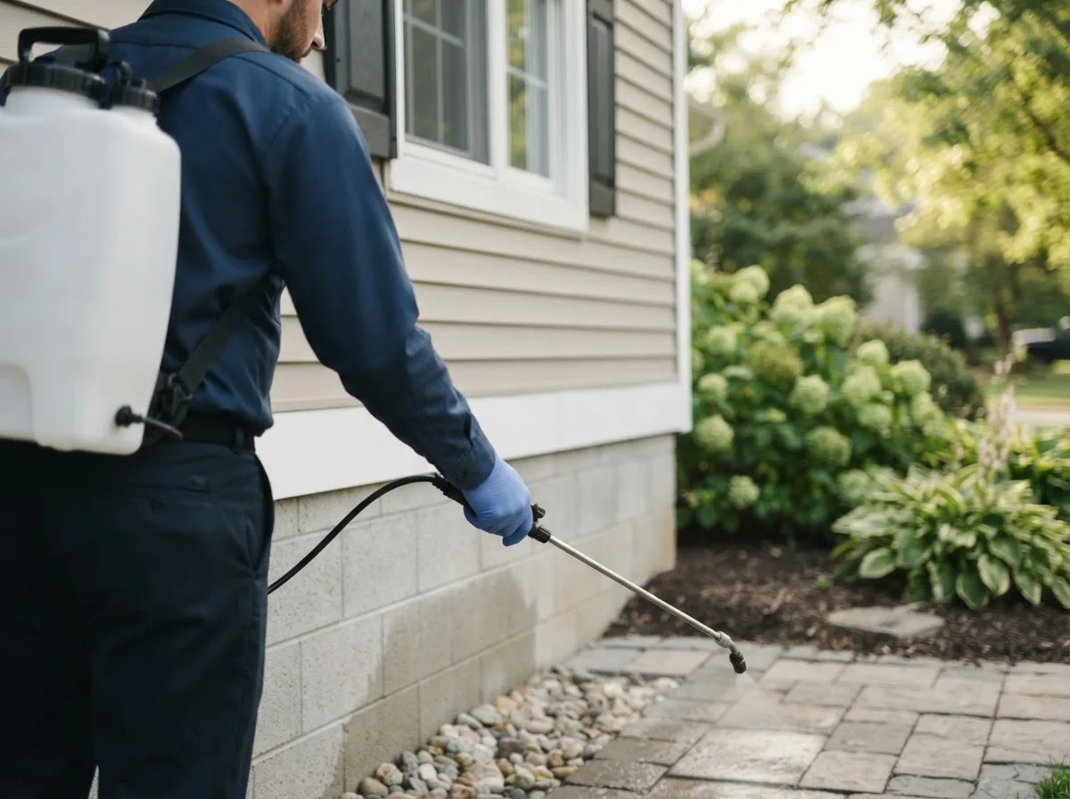 Pest control technician inspecting a home in Mosinee, WI